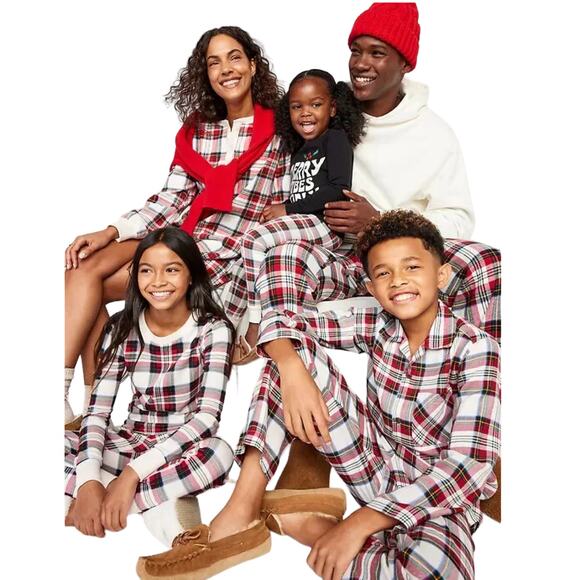 NWT Old Navy White Plaid Tartan Flannel Christmas Lounge Pajama Pants - Picture 5 of 12